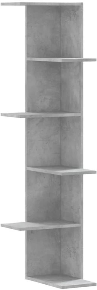 Sieninė kampinė lentyna, betono pilkos, 36,5x36,5x140cm, MDP