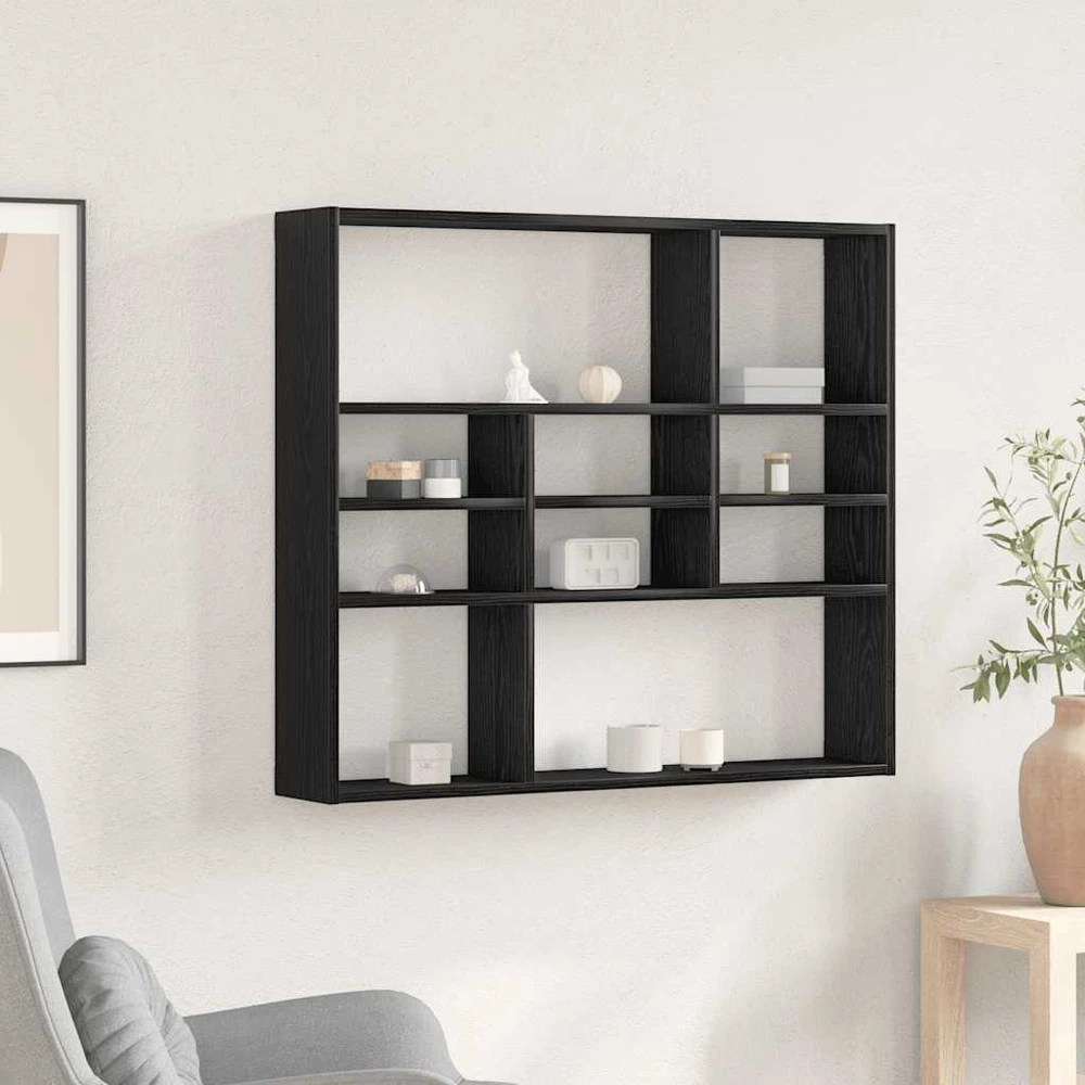 Sieninė lentyna, juodo ąžuolo spalvos, 90x16x78 cm, inžinerinė mediena