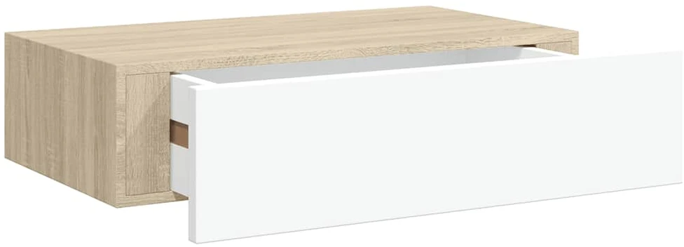 Sieninė lentyna su stalčiumi, ąžuolo/balta, 40x23,5x10cm, MDF
