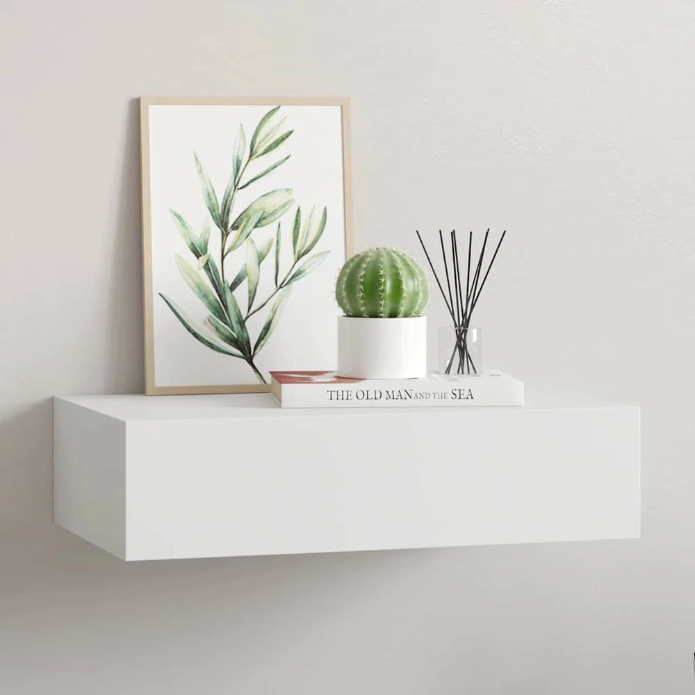Sieninė lentyna su stalčiumi, balta, 40x23,5x10cm, MDF