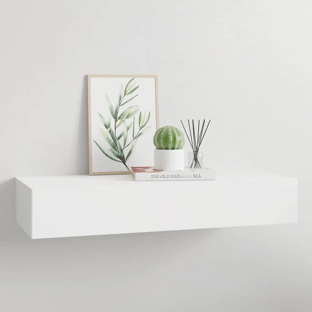Sieninė lentyna su stalčiumi, baltos spalvos, 60x23,5x10cm, MDF