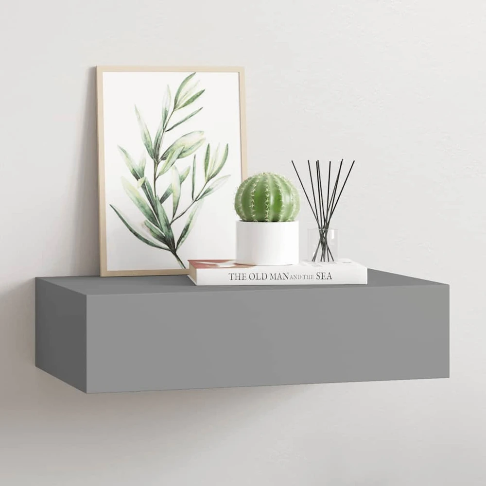 Sieninė lentyna su stalčiumi, pilka, 40x23,5x10cm, MDF