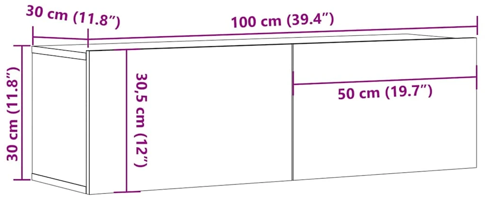 TV staliukas Sieninė televizoriaus spintelė, ąžuolo, 100x30x30 cm, mediena