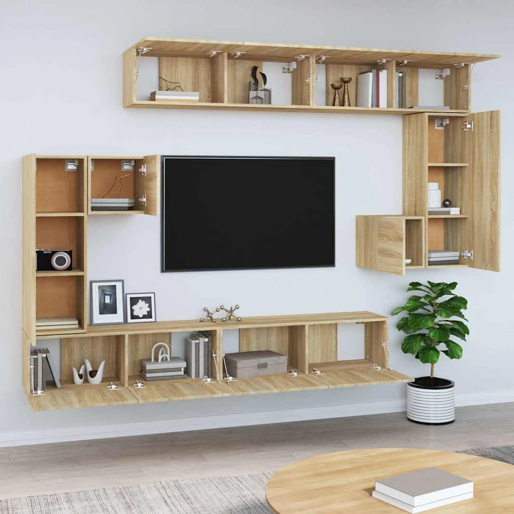 TV staliukas Sieninė televizoriaus spintelė, ąžuolo, apdirbta mediena