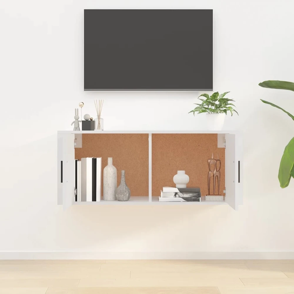 TV staliukas Sieninė televizoriaus spintelė, balta, 100x34,5x40cm