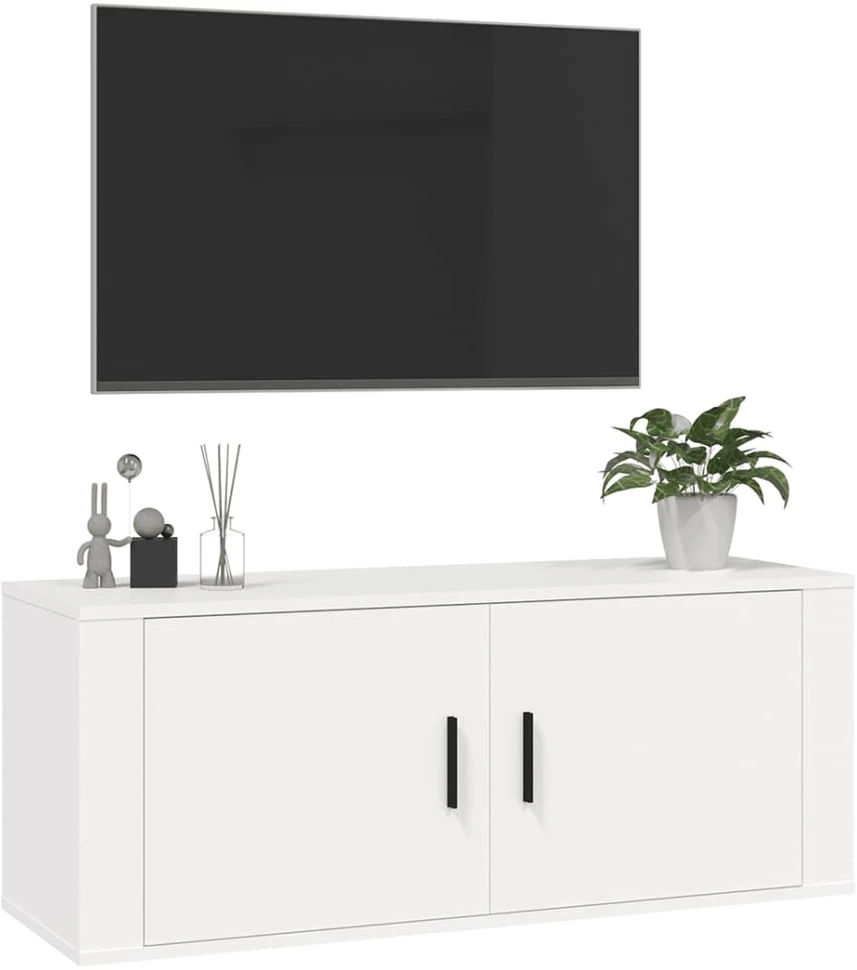 TV staliukas Sieninė televizoriaus spintelė, balta, 100x34,5x40cm