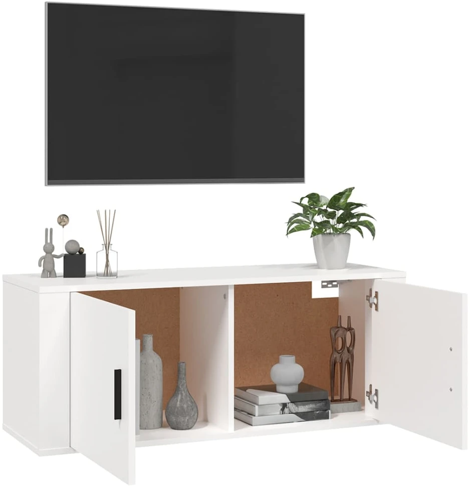 TV staliukas Sieninė televizoriaus spintelė, balta, 100x34,5x40cm