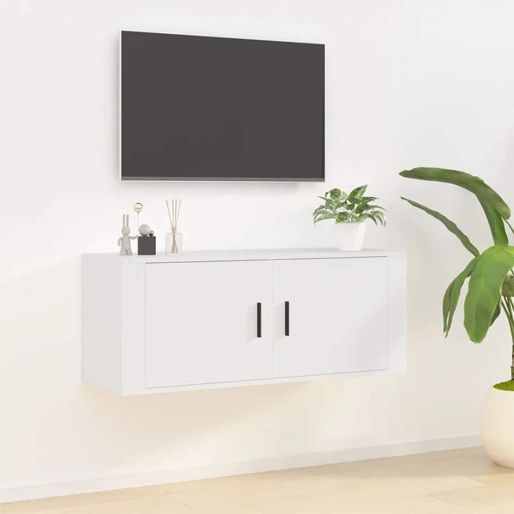 TV staliukas Sieninė televizoriaus spintelė, balta, 100x34,5x40cm