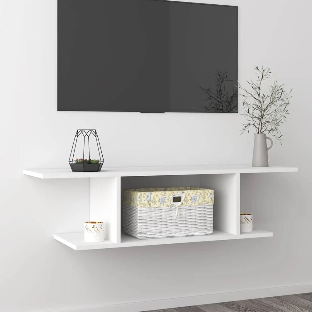 TV staliukas Sieninė televizoriaus spintelė, balta, 103x30x26,5cm