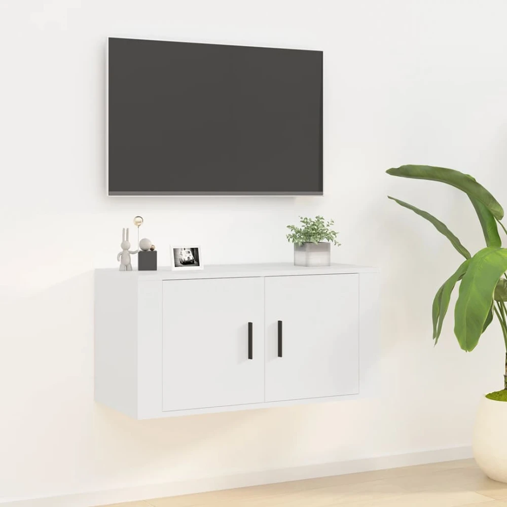 TV staliukas Sieninė televizoriaus spintelė, balta, 80x34,5x40cm