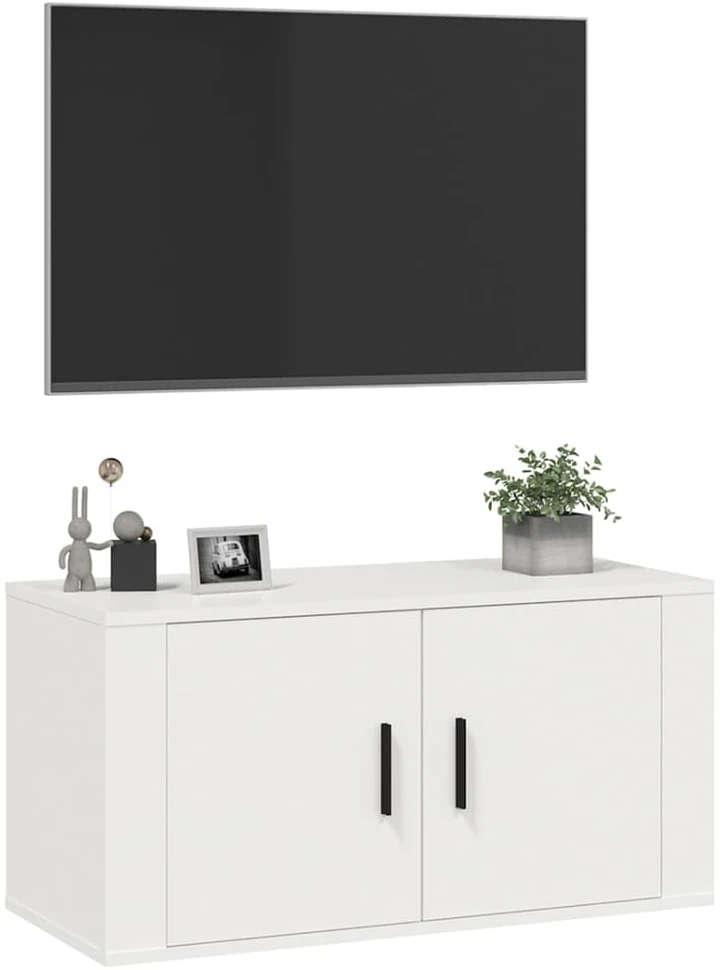 TV staliukas Sieninė televizoriaus spintelė, balta, 80x34,5x40cm