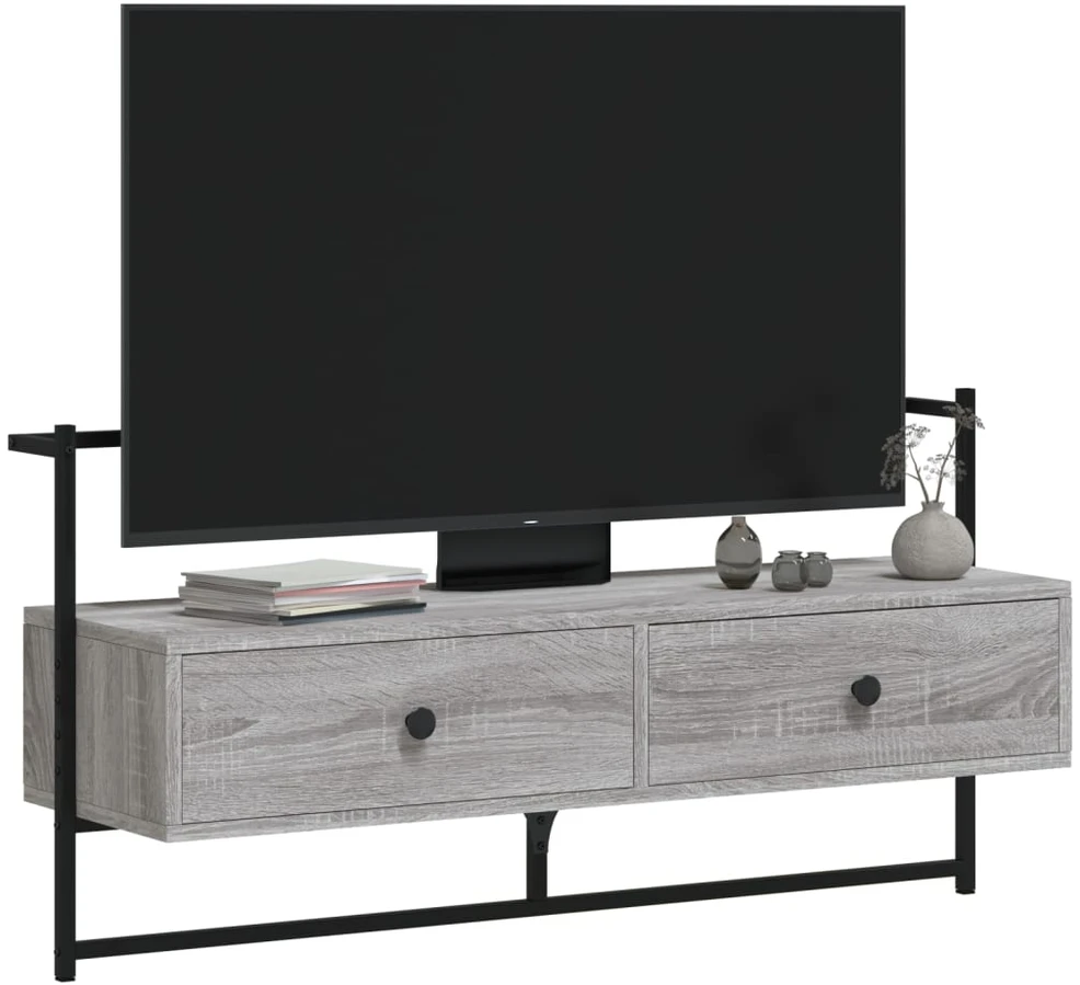 TV staliukas Sieninė televizoriaus spintelė, pilka, 100,5x30x51cm, mediena