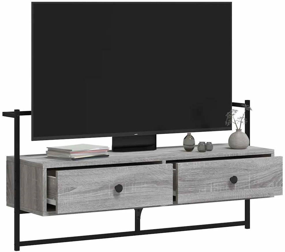 TV staliukas Sieninė televizoriaus spintelė, pilka, 100,5x30x51cm, mediena