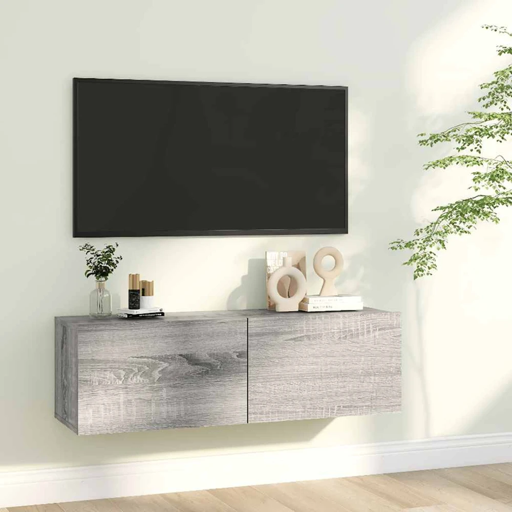 TV staliukas Sieninė televizoriaus spintelė, pilka, 100x30x30 cm, mediena