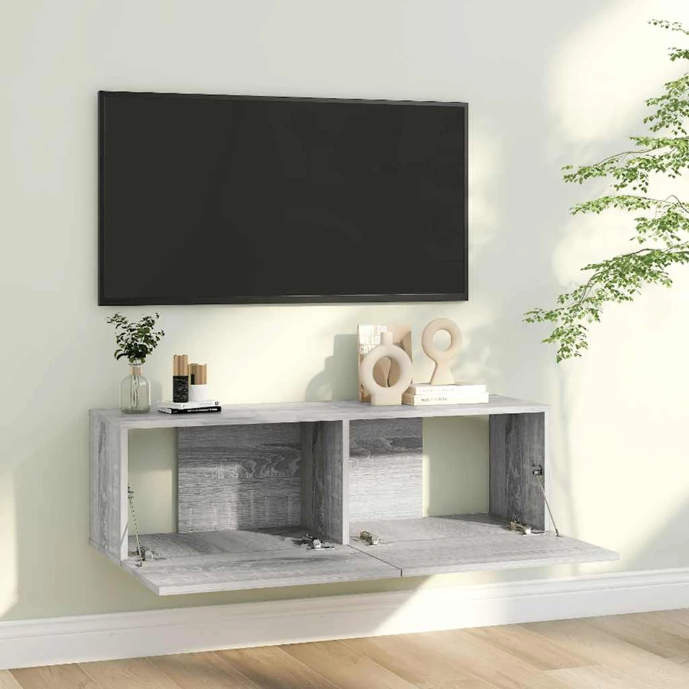 TV staliukas Sieninė televizoriaus spintelė, pilka, 100x30x30 cm, mediena