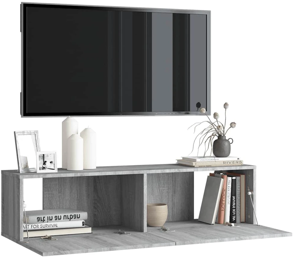 TV staliukas Sieninė televizoriaus spintelė, pilka, 120x30x30 cm, mediena