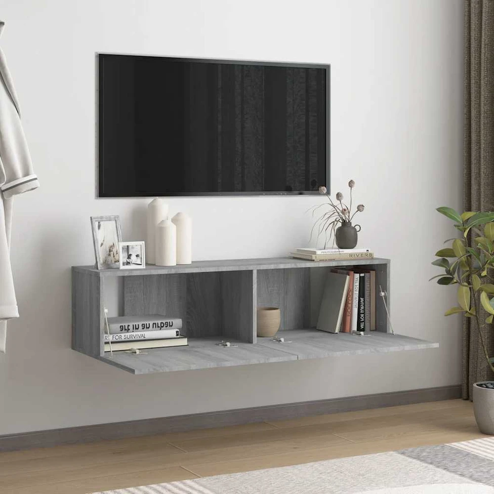 TV staliukas Sieninė televizoriaus spintelė, pilka, 120x30x30 cm, mediena