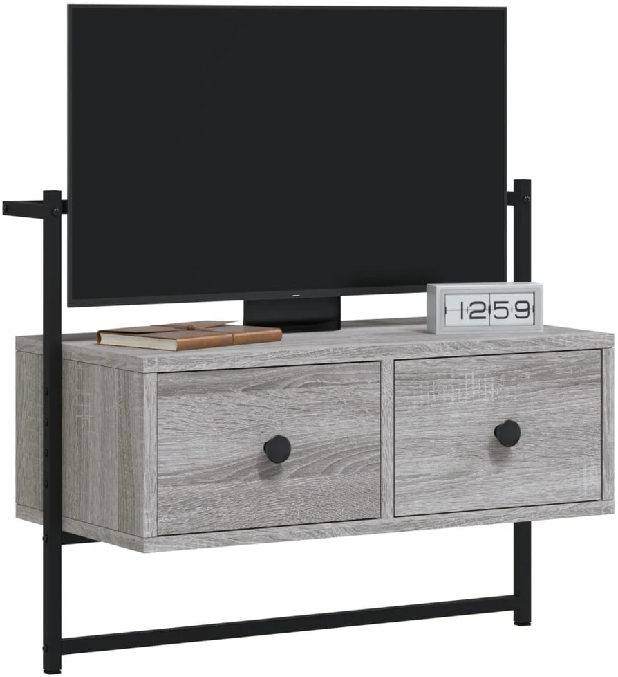 TV staliukas Sieninė televizoriaus spintelė, pilka, 60,5x30x51cm, mediena