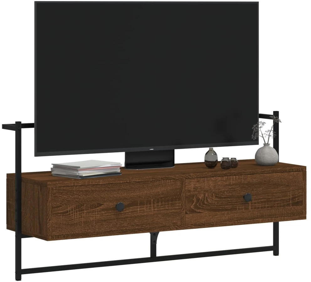 TV staliukas Sieninė televizoriaus spintelė, ruda, 100,5x30x51cm, mediena