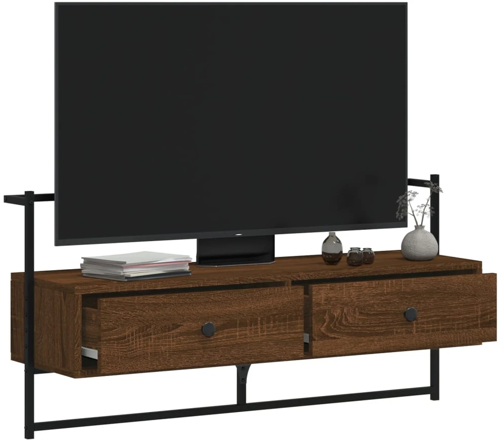 TV staliukas Sieninė televizoriaus spintelė, ruda, 100,5x30x51cm, mediena