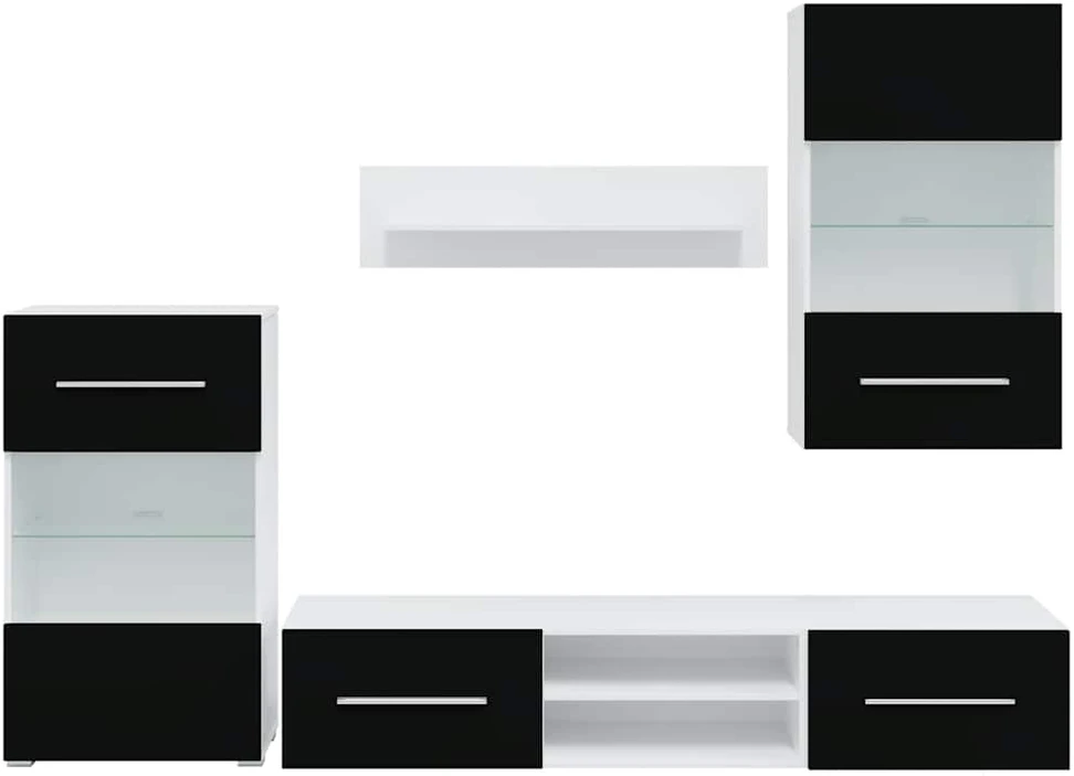 TV staliukas Sieninė televizoriaus spintelė su LED apšvietimu, 5d., juoda