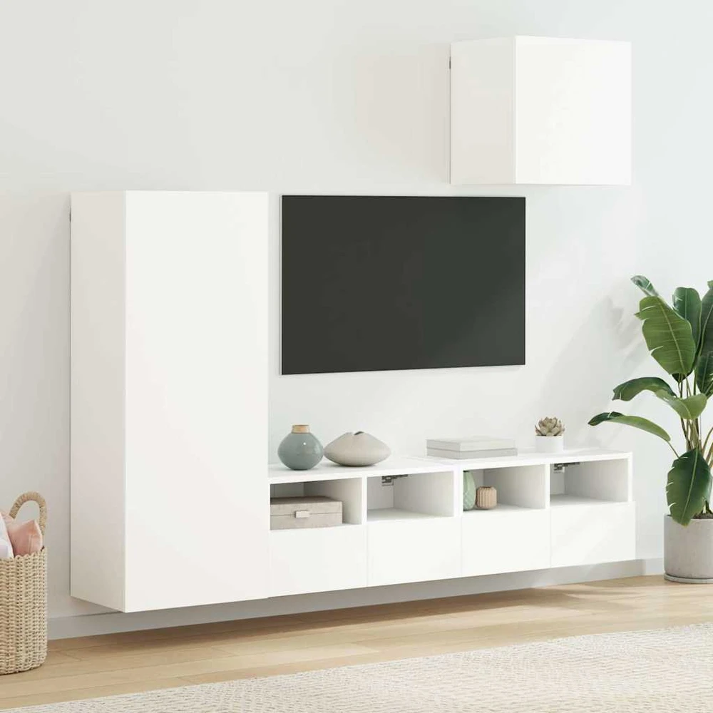 TV staliukas Sieninė TV sekcija, 4 dalių, baltos spalvos, apdirbta mediena