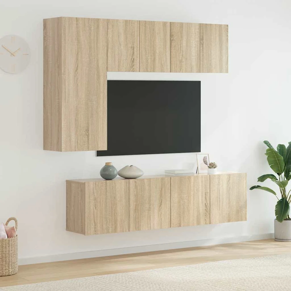 TV staliukas Sieninė TV sekcija, 5 dalių, ąžuolo spalvos, apdirbta mediena