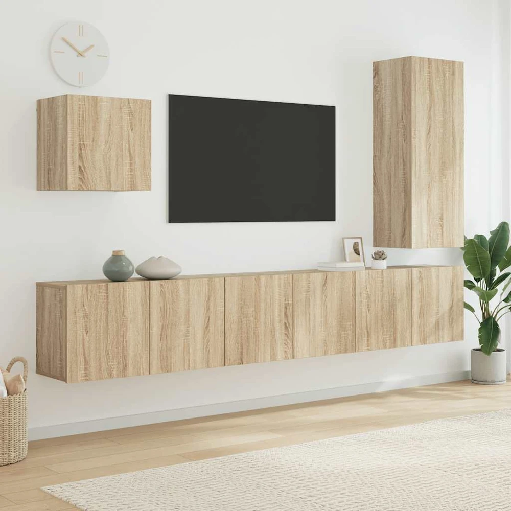 TV staliukas Sieninė TV sekcija, 5 dalių, ąžuolo spalvos, apdirbta mediena