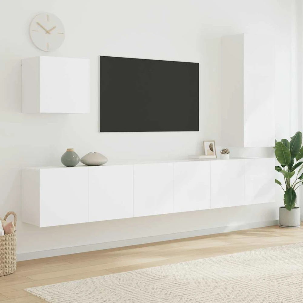 TV staliukas Sieninė TV sekcija, 5 dalių, baltos spalvos, apdirbta mediena