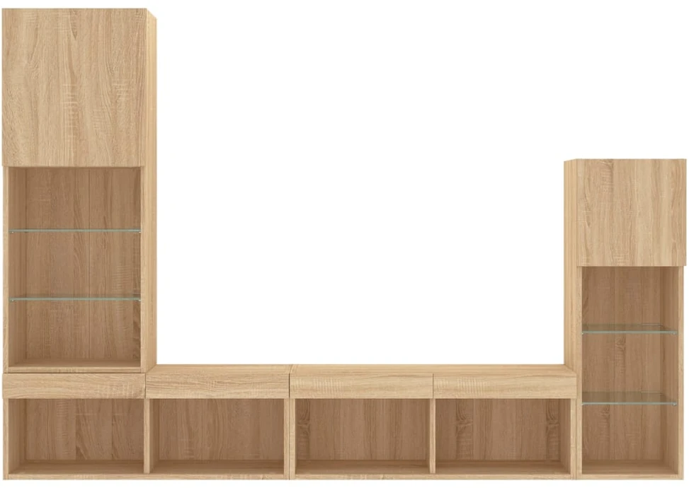 TV staliukas Sieninė TV sekcija su LED, 4 dalių, ąžuolo, apdirbta mediena