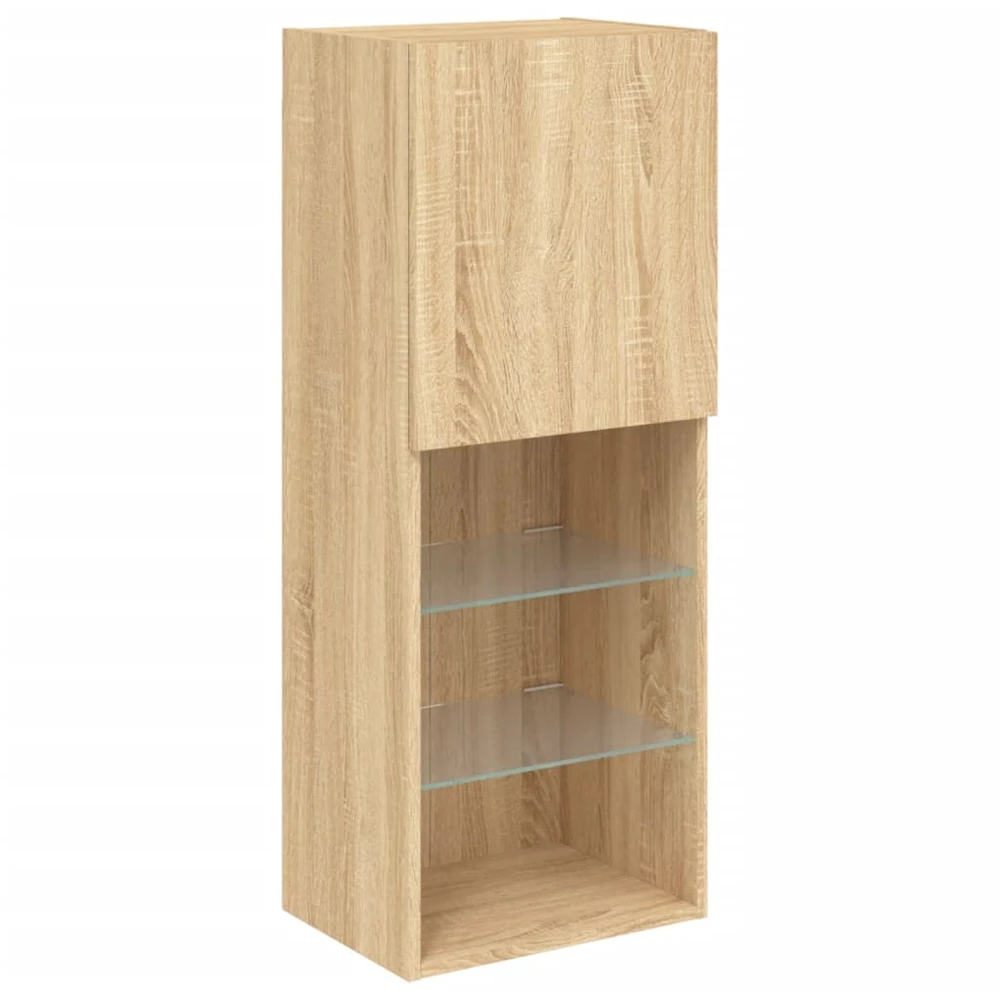 TV staliukas Sieninė TV sekcija su LED, 4 dalių, ąžuolo, apdirbta mediena