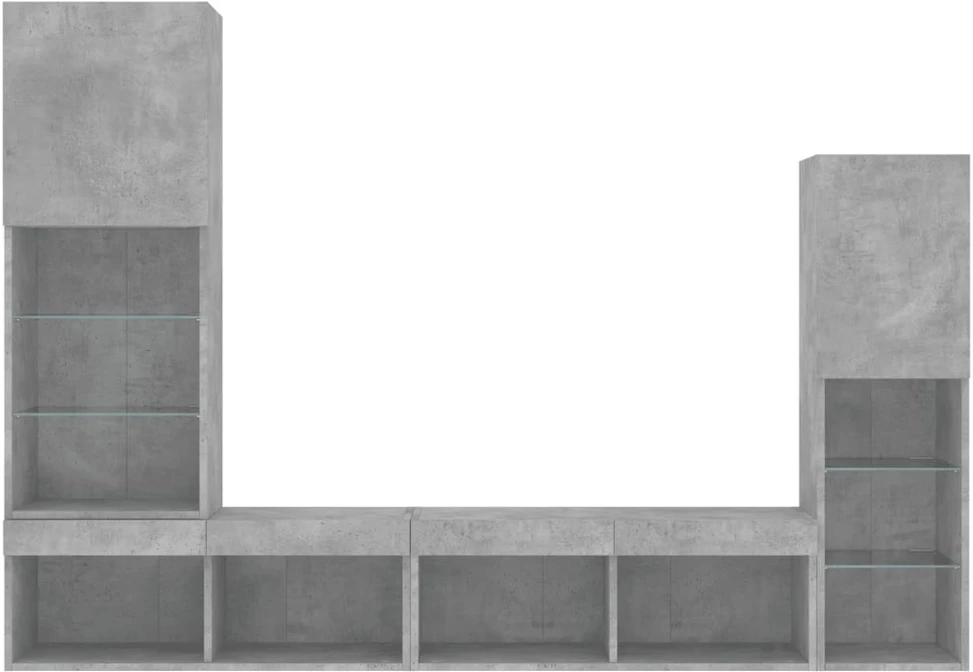 TV staliukas Sieninė TV sekcija su LED, 4 dalių, betono, apdirbta mediena