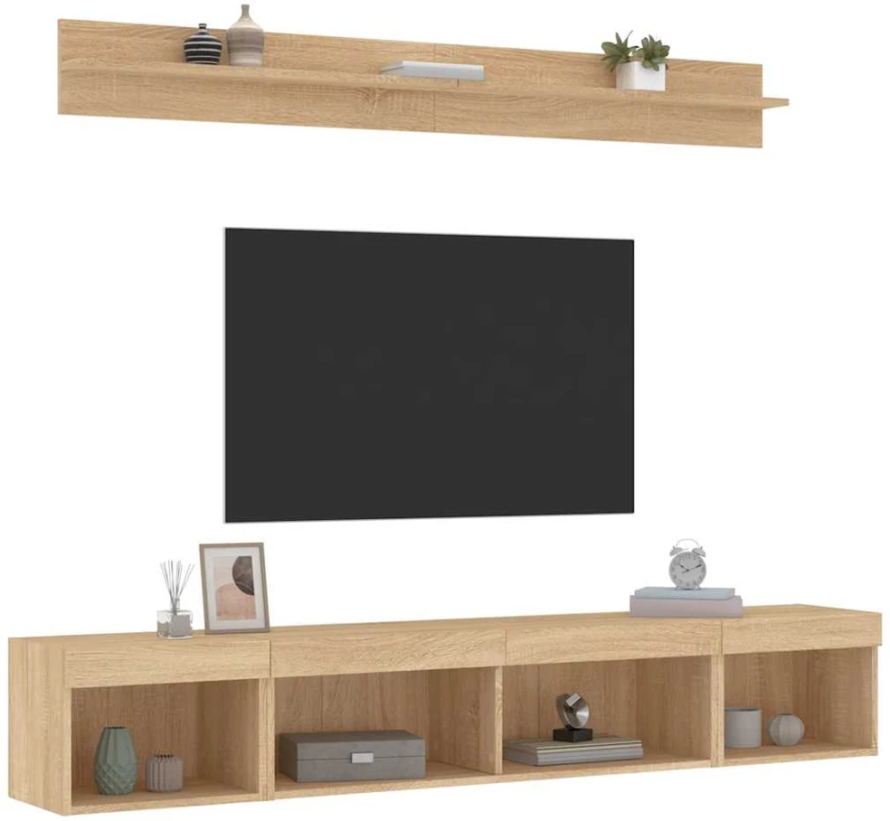 TV staliukas Sieninė TV sekcija su LED, 5 dalių, ąžuolo, apdirbta mediena