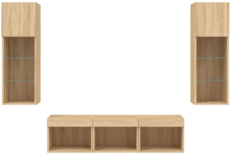 TV staliukas Sieninė TV sekcija su LED, 5 dalių, ąžuolo, apdirbta mediena
