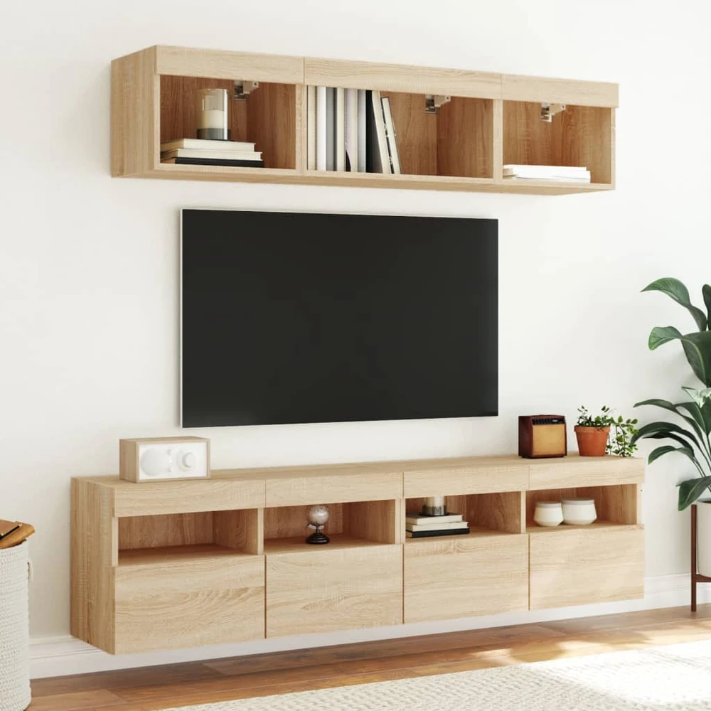 TV staliukas Sieninė TV sekcija su LED, 5 dalių, ąžuolo, apdirbta mediena