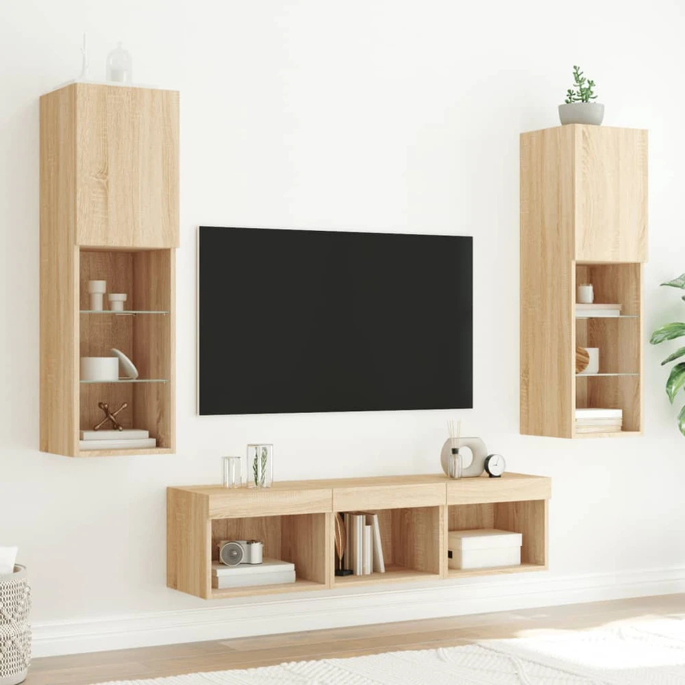 TV staliukas Sieninė TV sekcija su LED, 5 dalių, ąžuolo, apdirbta mediena