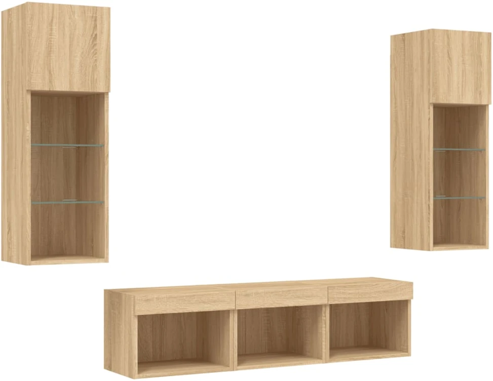 TV staliukas Sieninė TV sekcija su LED, 5 dalių, ąžuolo, apdirbta mediena
