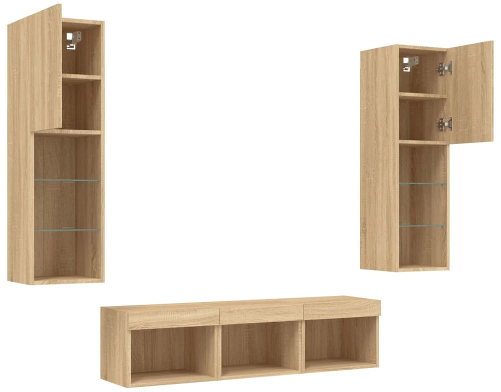TV staliukas Sieninė TV sekcija su LED, 5 dalių, ąžuolo, apdirbta mediena