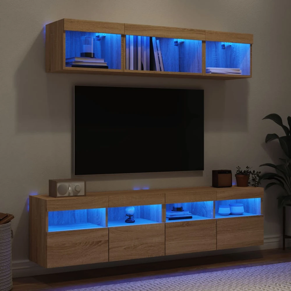 TV staliukas Sieninė TV sekcija su LED, 5 dalių, ąžuolo, apdirbta mediena