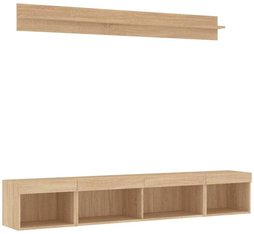 TV staliukas Sieninė TV sekcija su LED, 5 dalių, ąžuolo, apdirbta mediena
