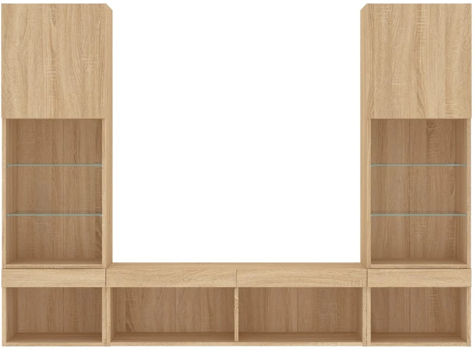TV staliukas Sieninė TV sekcija su LED, 5 dalių, ąžuolo, apdirbta mediena