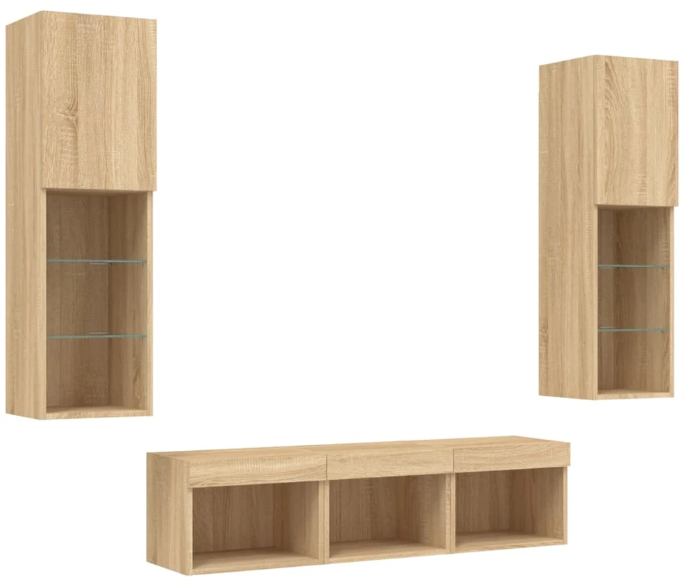 TV staliukas Sieninė TV sekcija su LED, 5 dalių, ąžuolo, apdirbta mediena