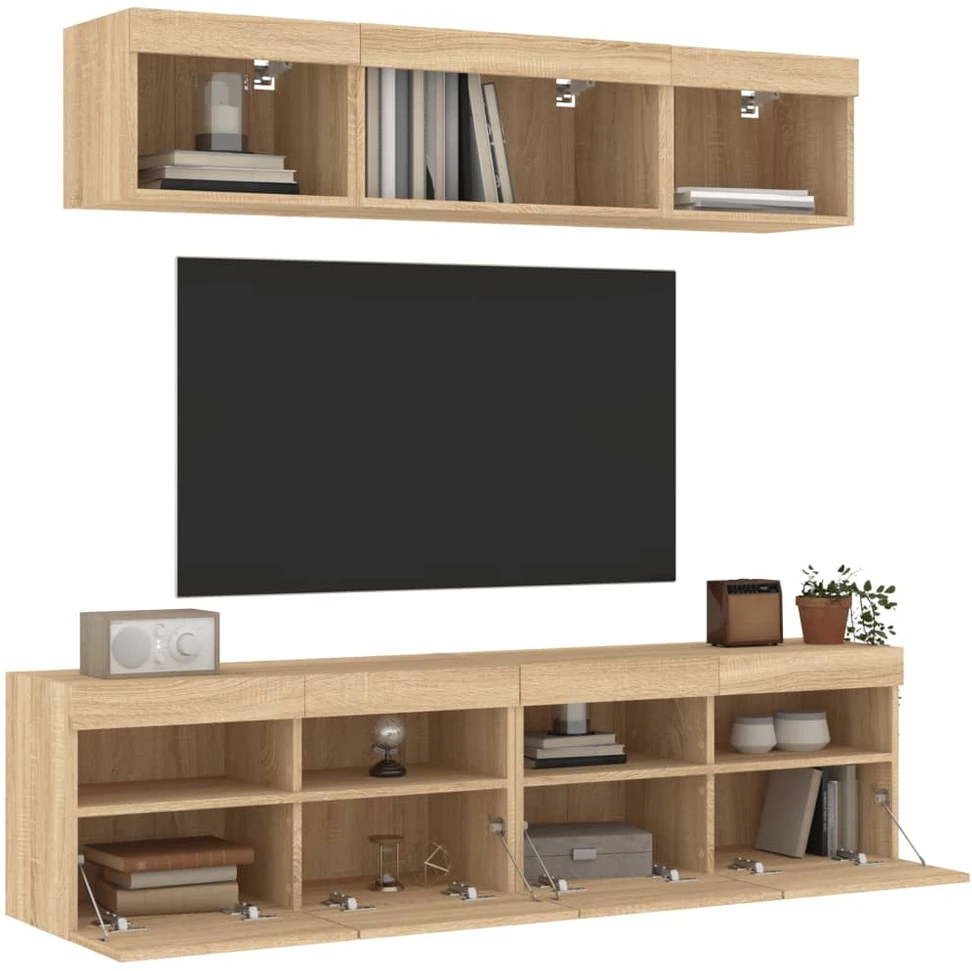 TV staliukas Sieninė TV sekcija su LED, 5 dalių, ąžuolo, apdirbta mediena