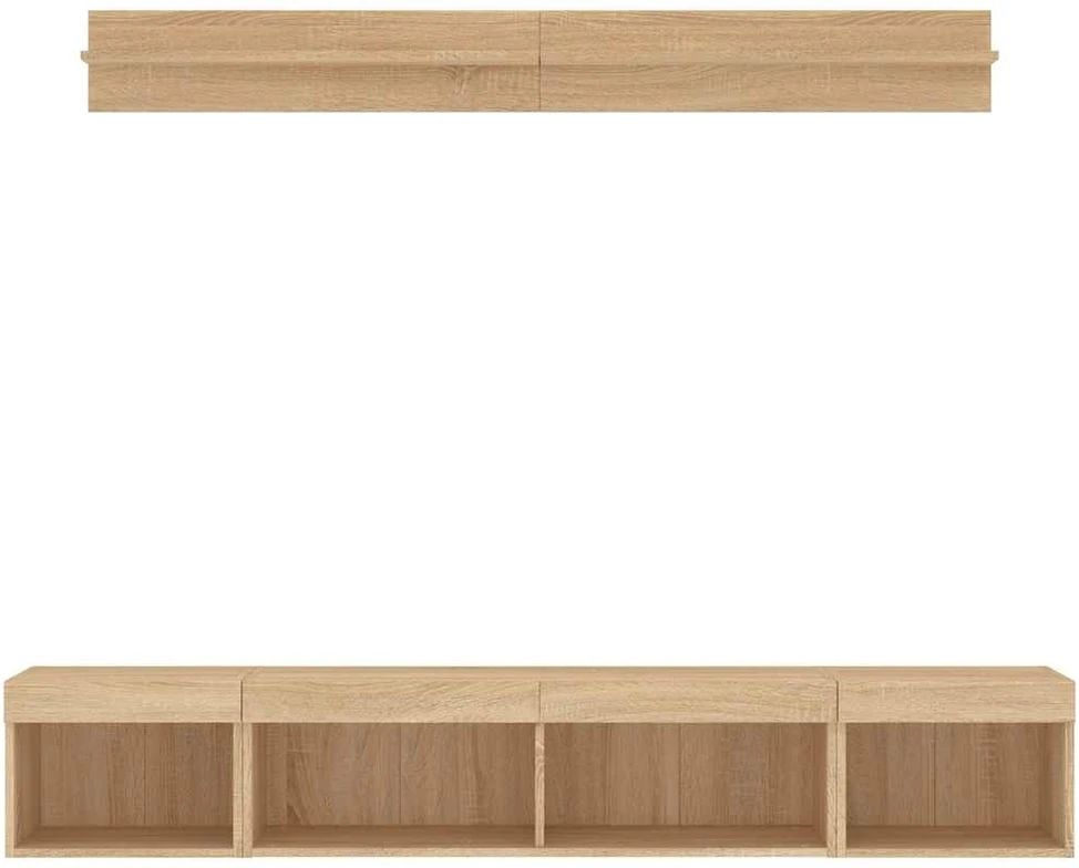 TV staliukas Sieninė TV sekcija su LED, 5 dalių, ąžuolo, apdirbta mediena