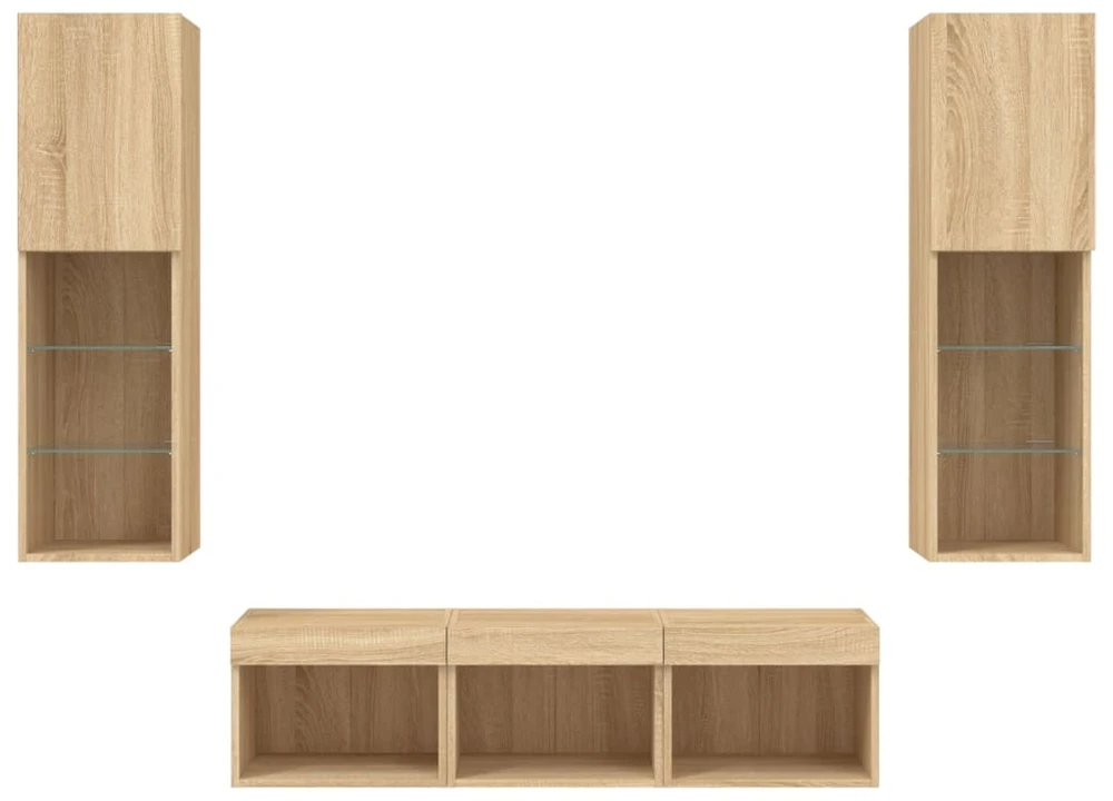 TV staliukas Sieninė TV sekcija su LED, 5 dalių, ąžuolo, apdirbta mediena