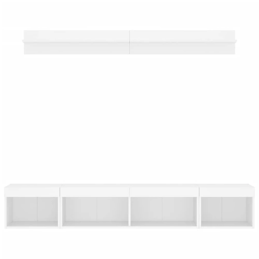 TV staliukas Sieninė TV sekcija su LED, 5 dalių, balta, apdirbta mediena