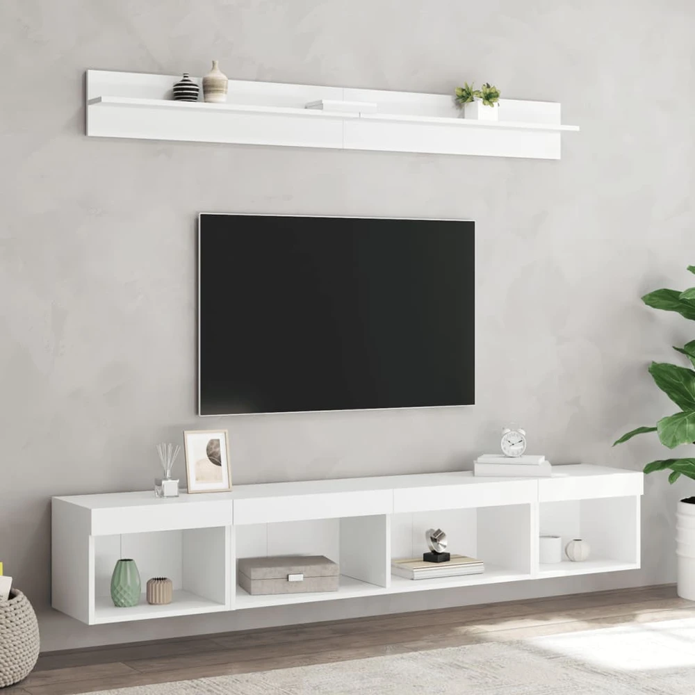 TV staliukas Sieninė TV sekcija su LED, 5 dalių, balta, apdirbta mediena