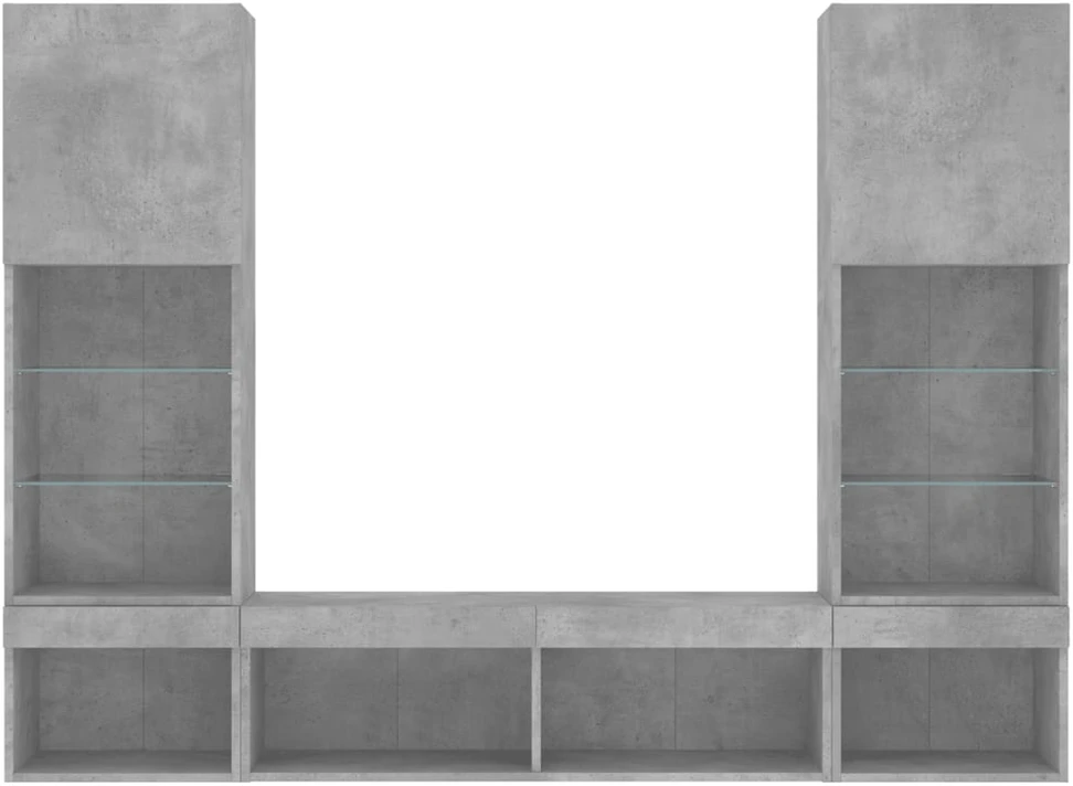 TV staliukas Sieninė TV sekcija su LED, 5 dalių, betono, apdirbta mediena