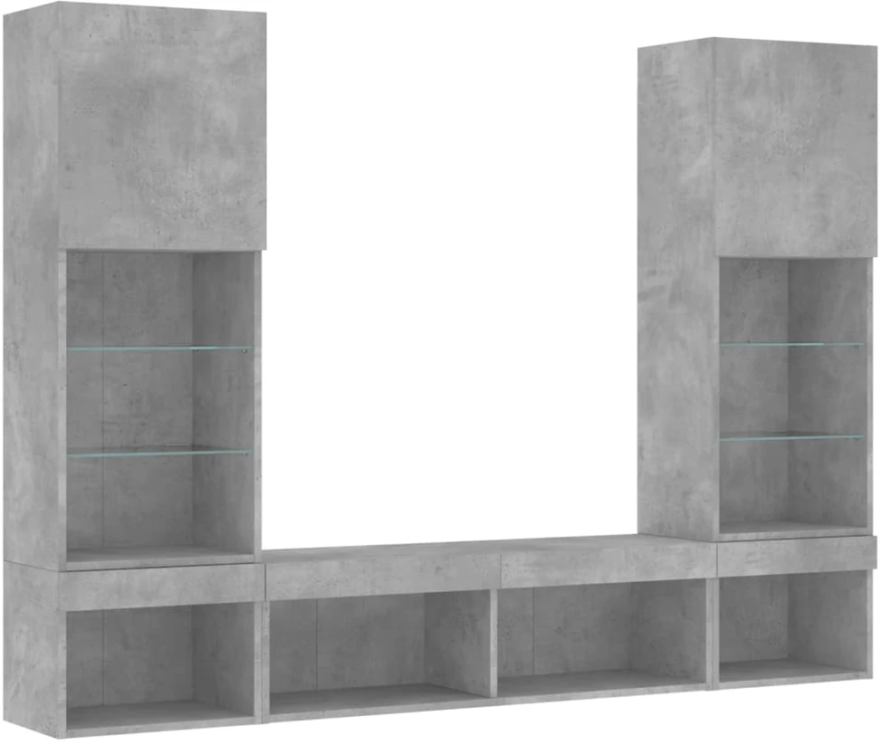 TV staliukas Sieninė TV sekcija su LED, 5 dalių, betono, apdirbta mediena