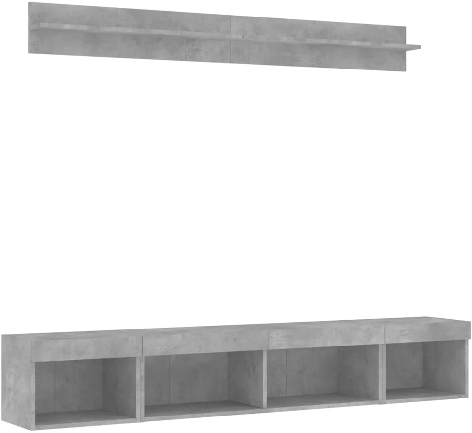 TV staliukas Sieninė TV sekcija su LED, 5 dalių, betono, apdirbta mediena